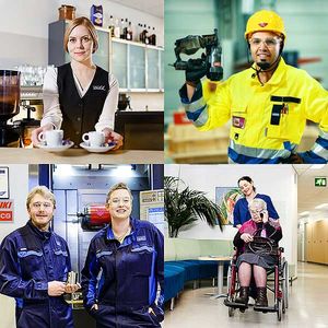 Oppisopimuksella voit opiskella minkä tahansa ammatillisen perustutkinnon, ammattitutkinnon, erikoisammattitutkinnon tai niiden osatutkintoja. Ammattialakollaasi, jossa tarjoilija kahvikuppien kanssa, talonrakentaja naulain kädessä, koneistajaopiskelijat haalareissa ja lähihoitajaopiskelija työntämässä vanhusta pyörätuolissa.