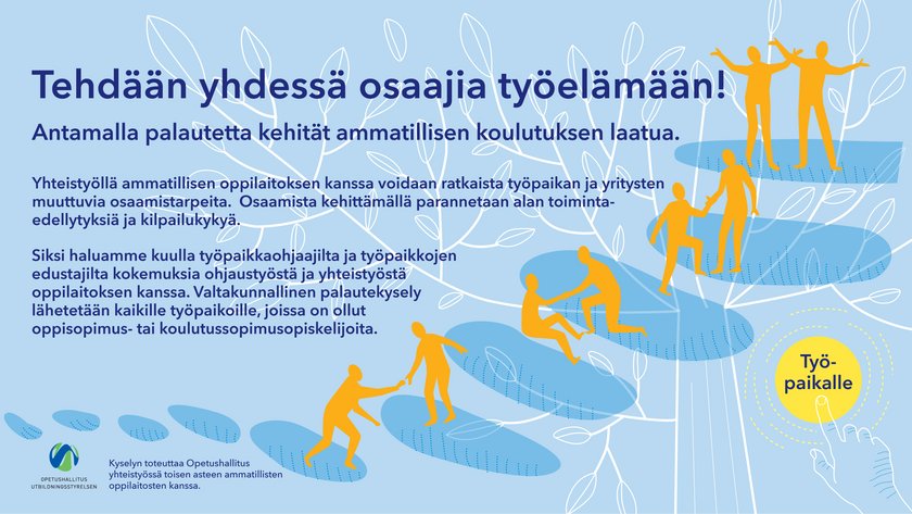 Työelämäpalautedia jossa kerrotaa palautteesta lyhyesti otsikolla Tehdään yhdessä osaajia työelämään otsikolla.